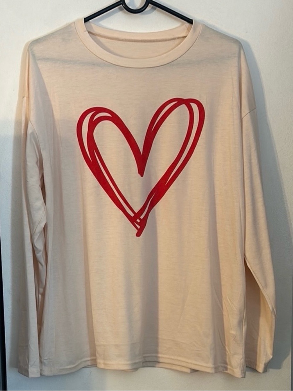 VALENTINES DAY!!!
Cream Long Sleeve Shirt with Red Heart - Picture 6 of 6